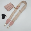 Detail of adjustable crossbody phone strap with pink zip pouch and gold metal hardware - Pink