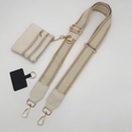 Adjustable woven phone crossbody strap with zipper wallet pouch and gold hardware - Off White