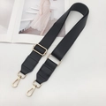Adjustable black faux leather shoulder strap with gold metal hooks on white background - Gold Hardware / Black