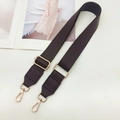 Detail of adjustable dark brown PU leather strap with premium gold metal hardware buckles - Gold Hardware / Brown