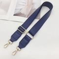 Detail of adjustable dark blue PU leather bag strap with high-quality gold metal lobster hooks - Blue