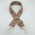 Bohemian floral embroidered bag strap with gold metal hooks and adjustable length - Gold Hook / Beige Brown Pink