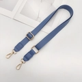 Detail of adjustable fog blue PU leather shoulder strap with gold metal hooks for handbags - Lake Blue