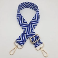 Ethnic geometric woven strap with blue patterns and gold lobster clasps for crossbody bags - Klein Blue / Gold