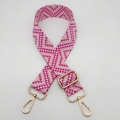 Adjustable geometric woven bag strap with pink wave pattern and gold metal buckles - Rose Pink / Gold