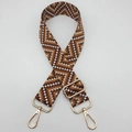 Detail of adjustable geometric woven bag strap with golden metal spring hooks - Dark Brown / Gold