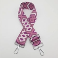 Ethnic wide nylon bag strap with pink and purple geometric pattern and silver hooks - Deep Pink with Purple Gold Thread and Silver Hook