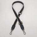 Tracolla regolabile nera per borsa con cuciture bianche e terminali in pelle - Nero con Bordo Beige (Gancio Gunmetal)