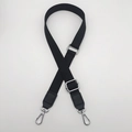 Adjustable black crossbody bag strap with geometric weave and silver metal lobster clasps - Solid Black (Silver Hook)