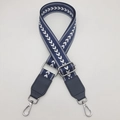 Adjustable navy canvas strap with arrow pattern and silver hooks for crossbody bags - Blue Strap with Navy Blue Leather and Silver Hook