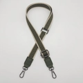 Adjustable wide replacement bag strap with green H-pattern jacquard and PU leather finish - Army Green (Gunmetal Hook)