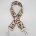 Adjustable wide guitar style bag strap with floral embroidery and golden metal hooks - Brown With Beige Base