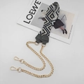Detail view of woven chevron strap with golden chain links and lobster clasp for handbags - Black Dark Gray With Dark Gray Leather