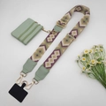 Adjustable geometric jacquard strap with sage green leather pouch and phone connector - Beige Green Purple Gold Hook Set