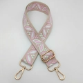 Detail of adjustable floral embroidery strap with premium gold metal lobster clasps - Beige Base Light Pink