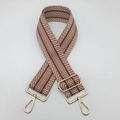 5cm wide ethnic style crossbody strap with brown geometric chevron weaving and gold buckles - Dark Brown