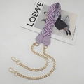 Adjustable geometric woven bag strap with purple leather trim and gold chain links - Light Purple With Purple Leather
