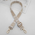 Verstellbarer geometrisch gewebter Schultergurt für Taschen mit goldenen Karabinern - Silberner Haken / Khaki und Weiß