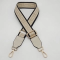 Adjustable beige cream fabric shoulder strap with black meander pattern and gold hooks - Beige With Black Edge