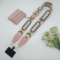 Ethnic style woven phone strap with pink mini pouch and gold lobster clasp detail - Beige Pink Gray Gold Hook Set