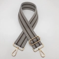 Detail of adjustable 5cm ethnic style wide strap with gold metal hooks for handbags - Elephant Gray