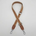 Adjustable brown and beige geometric jacquard guitar strap for women handbag with PU leather - Brown (Silver Hook)