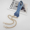 Detail of blue and beige chevron woven bag strap with golden chain and lobster clasp - Lake Blue
