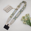Bohemian geometric wide adjustable bag strap with mini purse and gold hardware hooks - Style 2 Beige Khaki Green Gold Hook Set