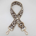 Adjustable guitar-style bag strap with golden buckles and leaf pattern weave - Beige Base Dark Coffee