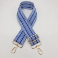 Detail of blue and white geometric woven strap with golden metal lobster clasps - Lake Blue