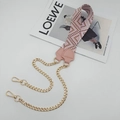 Detail of pink and brown woven wide strap with gold chain for handbags replacements - Dark Pink With Pink Leather