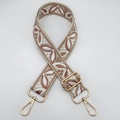 Close-up of floral jacquard bag strap with adjustable golden metal buckles and clips - Beige Base Bean Paste Pink