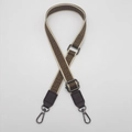 Adjustable brown and beige geometric pattern bag strap with dark leather and metal hooks - Coffee Webbing Coffee Leather + Gunmetal Hook