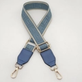 Adjustable wide woven shoulder strap in blue and beige with golden lobster buckles - Lake Blue With Beige Edge