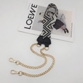 Detail of woven herringbone strap with gold metal chains and lobster clasps for handbags - Light Gold Chain / Black Dark Gray With Black Leather