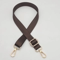 Close-up of brown herringbone woven bag strap with golden metal lobster clasps - Gold Hook / Brown
