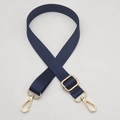 Detail of dark blue nylon strap with herringbone texture and gold swivel lobster clasp - Gold Hook / Blue