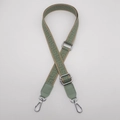 Adjustable 2.5cm woven bag strap with green geometric pattern and silver hardware - Green with Khaki Edge (Silver Hook)