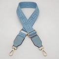 Light blue wide replacement bag strap with Greek key geometric weave and gold hardware - Light Blue With Light Blue Leather