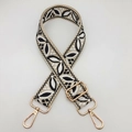 Adjustable guitar-style beige fabric shoulder strap with black leaf pattern and gold hardware - Beige Black