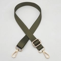 Close-up of army green nylon bag strap with gold metal lobster hooks and herringbone weave - Gold Hook / Army Green