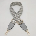 Adjustable geometric woven wide strap for bags with grey leather accents and gold hardware - Type 3 Gray With Gray Leather