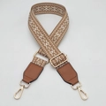 Adjustable geometric woven shoulder strap with brown leather and gold metal hooks - Type 1 Brown With Brown Leather