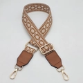Close-up of adjustable woven purse strap with brown leather ends and gold metal hooks - Type 2 Brown With Brown Leather