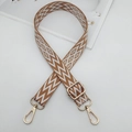 Adjustable brown and white geometric embroidered strap with gold hardware hooks - Brown