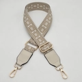 Adjustable geometric woven bag strap with leather ends and gold metal lobster hooks - Apricot White Rice With Cream Leather