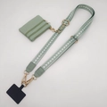Correa ajustable verde para móvil con monedero desmontable y ganchos metálicos de moda - Verde Matcha + Herrajes Dorados