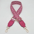 Close-up of pink woven geometric strap with rose red leather and gold metal buckle - Type 2 Rose Red With Rose Red Leather