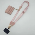 Correa rosa ajustable para móvil con patrón geométrico y monedero de cuero a juego - Rosa + Gancho Dorado