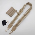 Adjustable beige woven crossbody phone strap with matching mini coin purse and gold hardware - Khaki